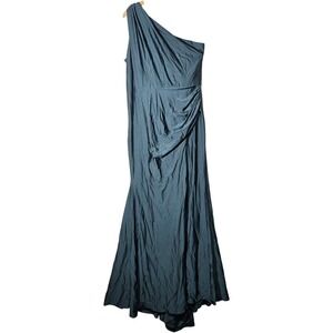 Cynthia & Sahar One-Shoulder Cowl Back Stretch‎ Satin Mermaid Dress Evergreen XL